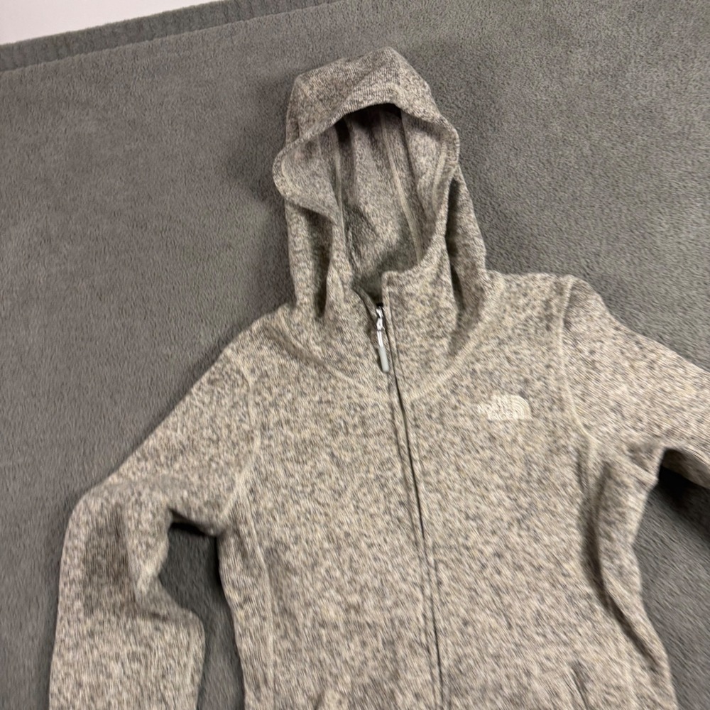The‎ North Face Womens Crescent Hooded Fleece Jacket Oatmeal Heather XS Full Zip